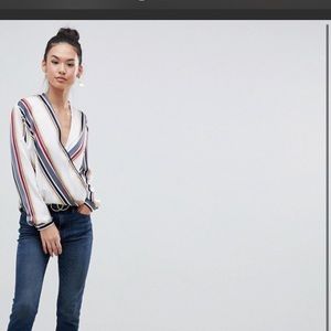 Boohoo Stripe Front Wrap Blouse